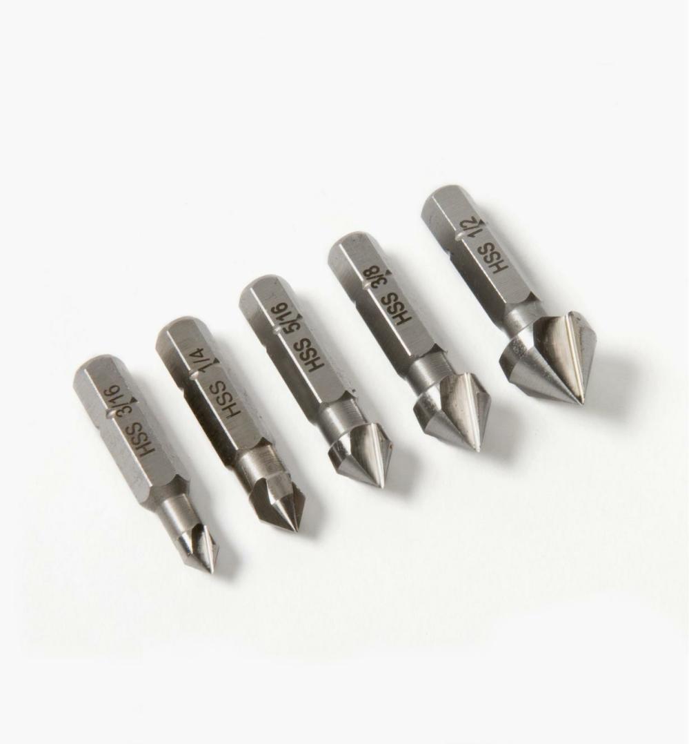 Set of Five 82° HSS Countersinks Drilling