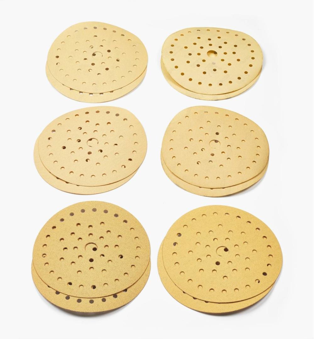 12-Pc. Sample Pack of Mirka 6″ 50-Hole Gold Multifit Grip Discs Sanding